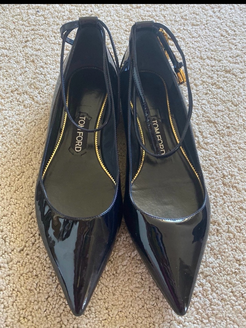 Tom Ford Navy Blue Patent Leather Pointed-Toe Slingback Heels
